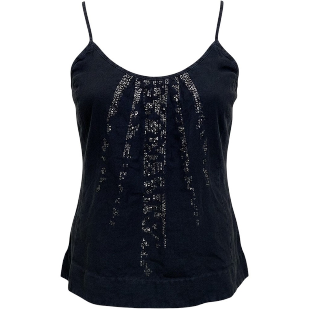 Eileen Fisher Linenโ Sequin Embellished Camisole Top Navy Blue Small Adjustable